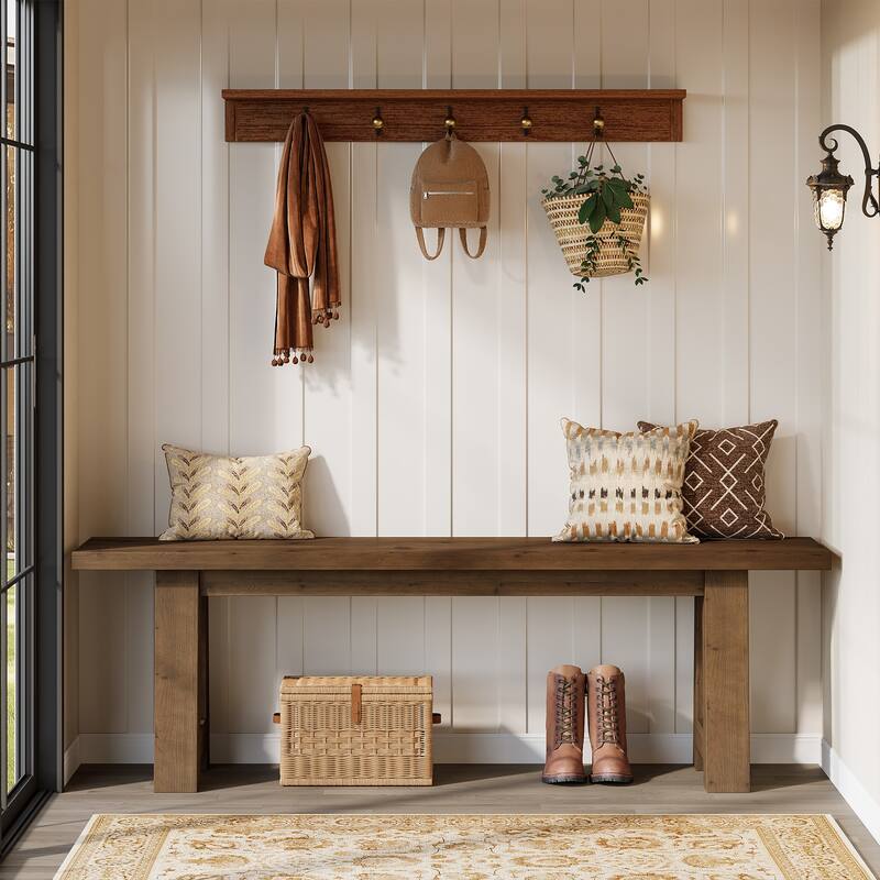 55" Solid Wood Bench for Entryway, Dining Room, Hallway