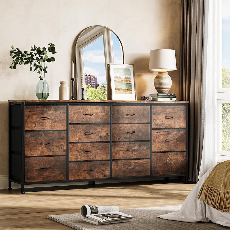 14 Drawer Dresser, 63 Inch White Dresser TV Stand