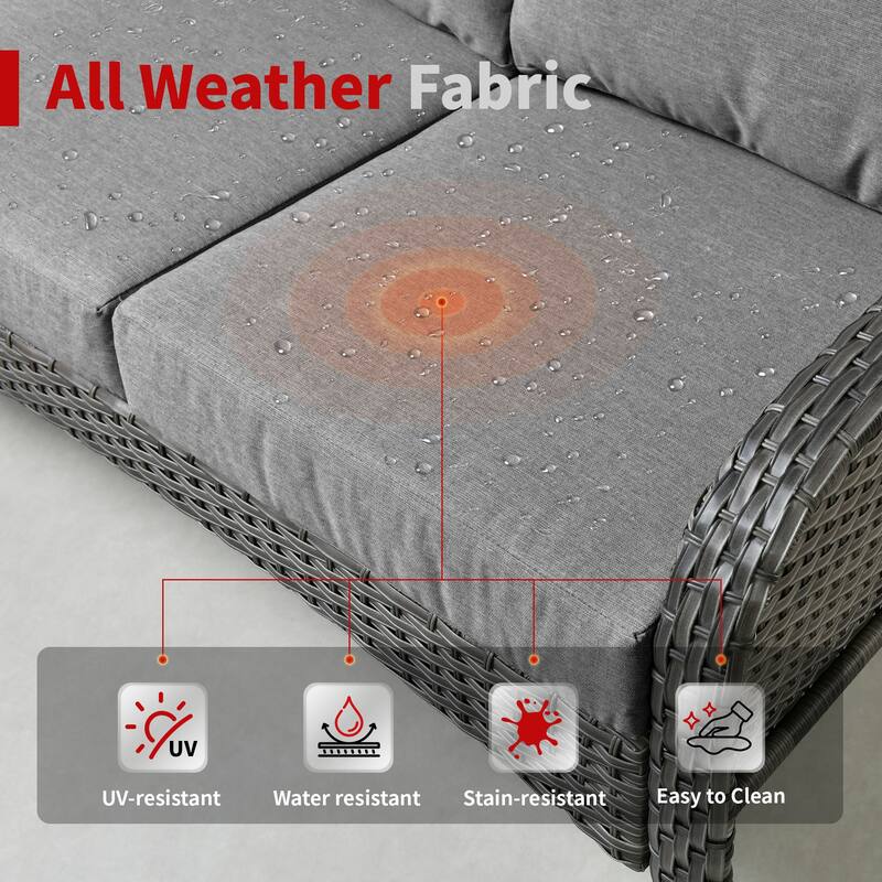 OVIOS 8 Pieces Outdoor Patio Swivel Chair Conversation Set with Fire Table