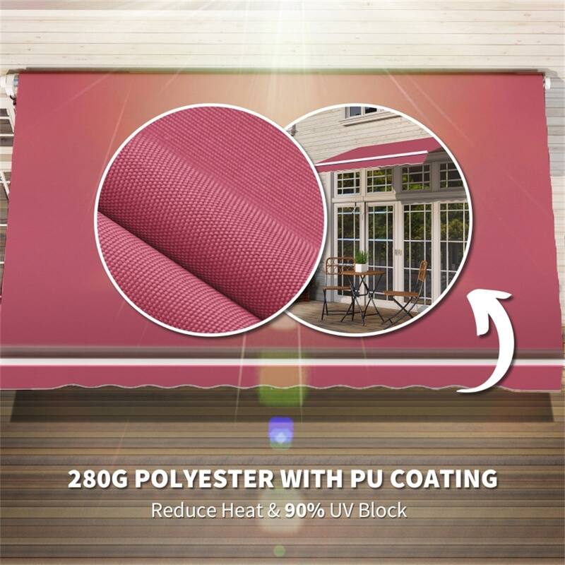 Retractable Patio Polyester Awning with Adjustable Handle and UV Rain Protection for Patio or Balcony - 116.25" W x 96.5" D