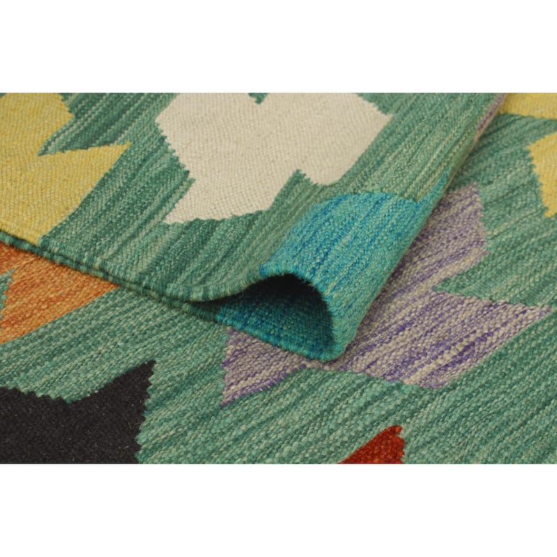 Modern Flatweave Elian Green/Ivory Rug - 6'9" x 9'10"