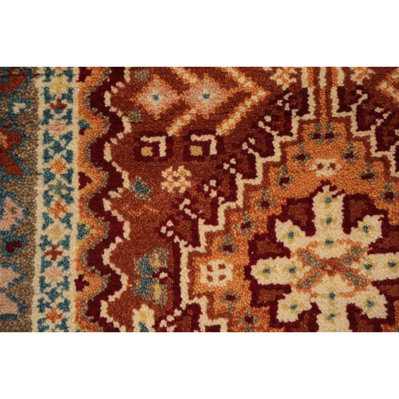 Hand Knotted Oriental 100% Wool Carpet Traditional Geometric Oranges & Rust Viss Runner Rug - 8' 3'' X 2' 7''