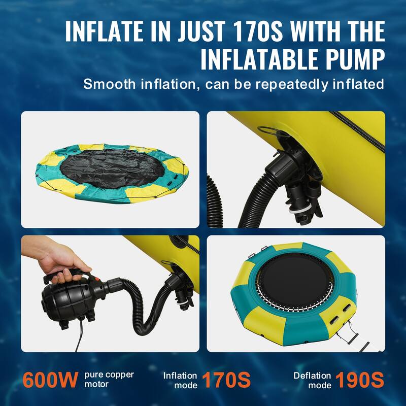 VEVOR Inflatable Water Bouncer, 10ft Recreational Water Trampoline,, Kids Adults Floating Rebounder for Pool, Lake, Water Sports