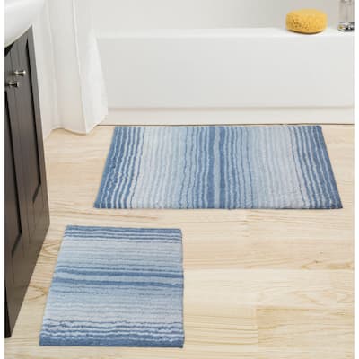 Gradiation Rug Collection 100% Cotton Non-Slip 2 Piece Bath Carpet set, Bathroom Rug- 17"x24", Bath Rug- 21"x34"