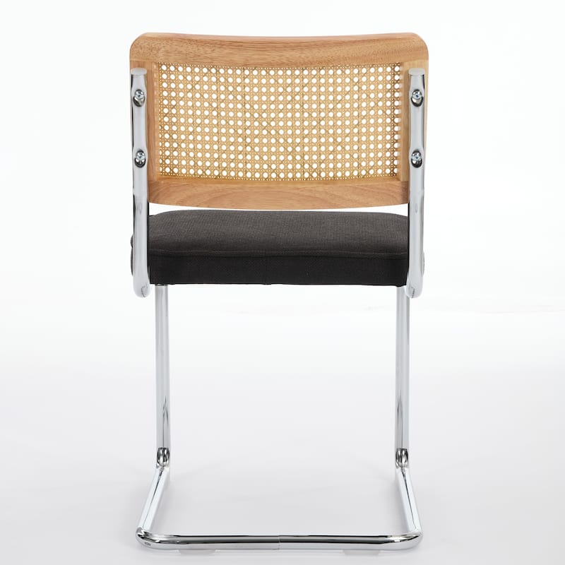 Velvet Upholstered Dining Chairs Set of 2, with Natural Cane Back and Stainless Chrome Base