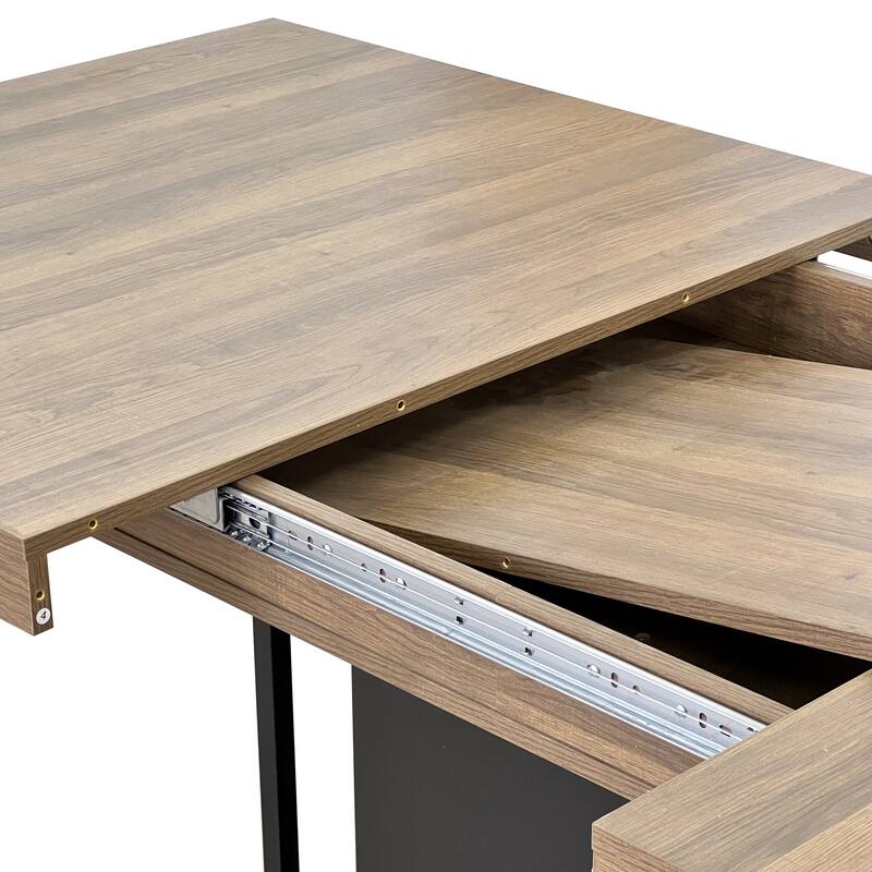 Extendable Dining Table, Wood Kitchen Table for 6-10 People, Large Home Office Table with Thick Top & Wide Feet
