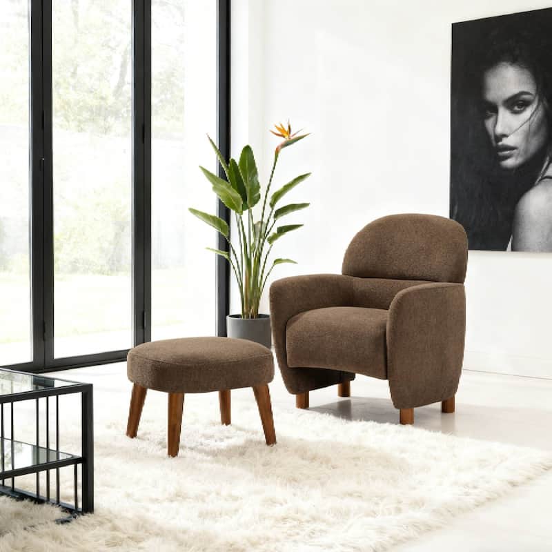 Modern Lazy Chair with Footrest Ottoman - Upholstered Leisure Sofa Chair, Reading Corner Chair for Small Space