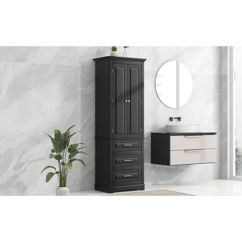 Tall Storage Cabinet with 3 Drawers, Bathroom & Office Organizer with Adjustable Shelves