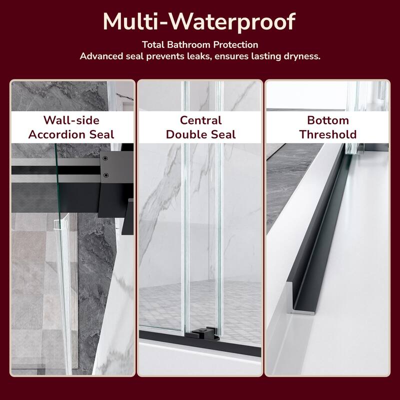 GDFStudio - Modern Minimalist Frameless Double Sliding Shower Door with 3/8" SGCC Tempered Glass & Stainless Steel Hardware