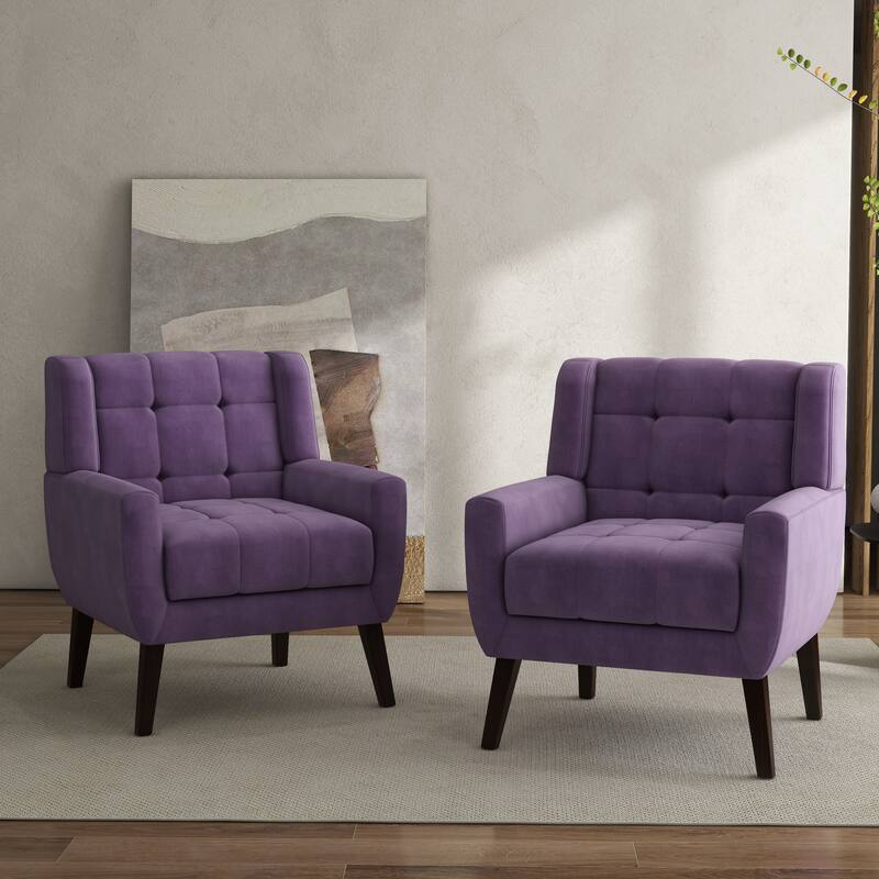 Tufted Wingback Accent Chairs Linen/Faux Leather/Velvet Armchairs Set of 2