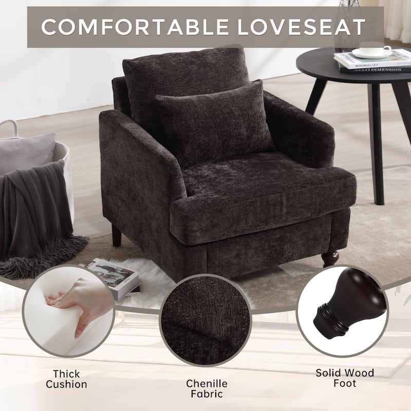 Black 29.53" Chenille Upholstered Arm Chair with Pillows