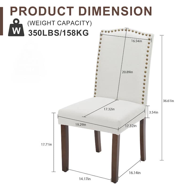 Dining Chairs Set of 2, Modern Upholstered High-end Dining Room Chair with Nailhead Back and Solid Wood Legs, Fabric Side Chairs