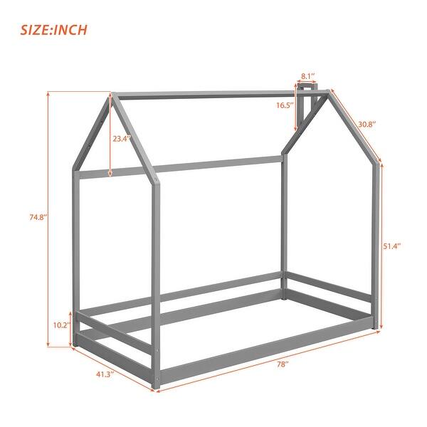 dimension image slide 5 of 8, Roomfitters Twin Size House Bed Wood Frame, Charming and Cozy Bed Design, Perfect for Any Bedroom
