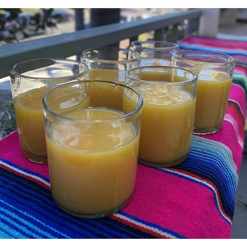 Dos Sueños Hand Blown Mexican Drinking Glasses - Set of 6 Natural Clear Tumbler Glasses (10 oz each)