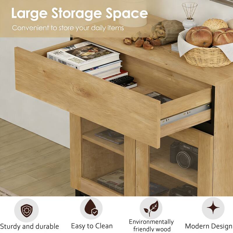 Modern TV Stand for Tvs Up to 100 Inch, 3 In 1 TV Console with Glass Doors and 2 Drawers, Entertainment Center for Living Room