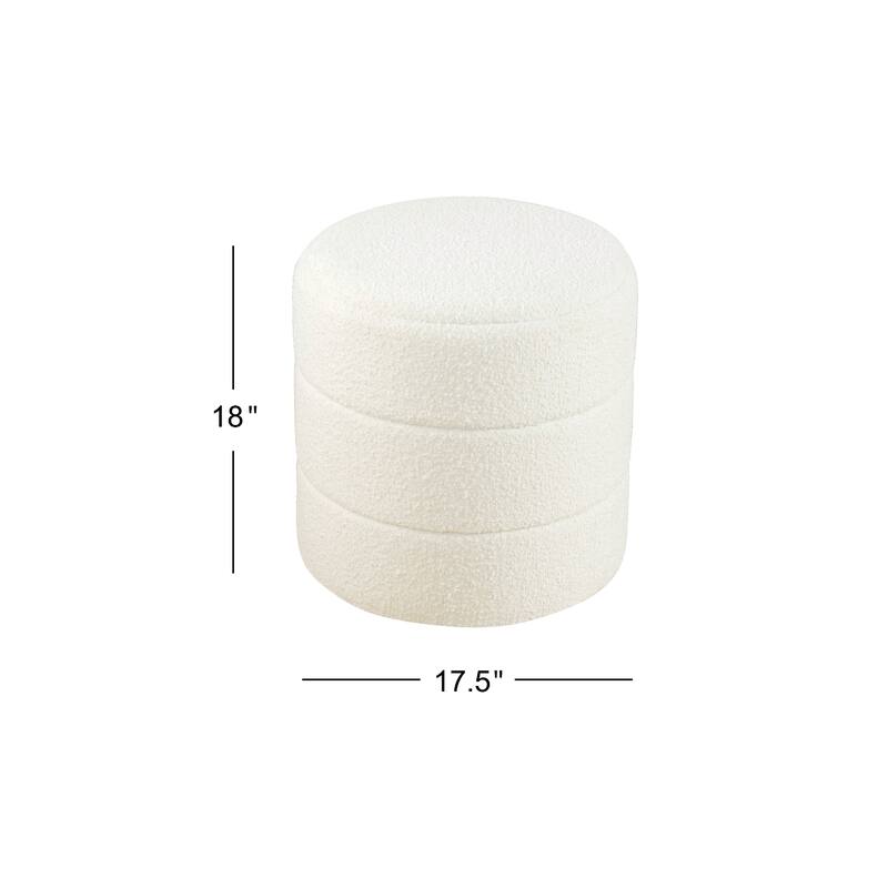 Sem 18 Inch Cream White Chanel-Stitched Boucle Round Accent Ottoman