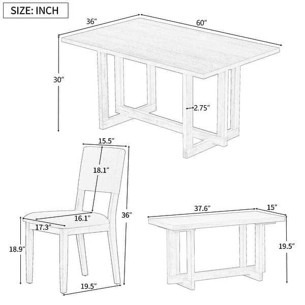 Rectangular Farmhouse 6-Piece Wooden Dining Table Set with Cushions ...