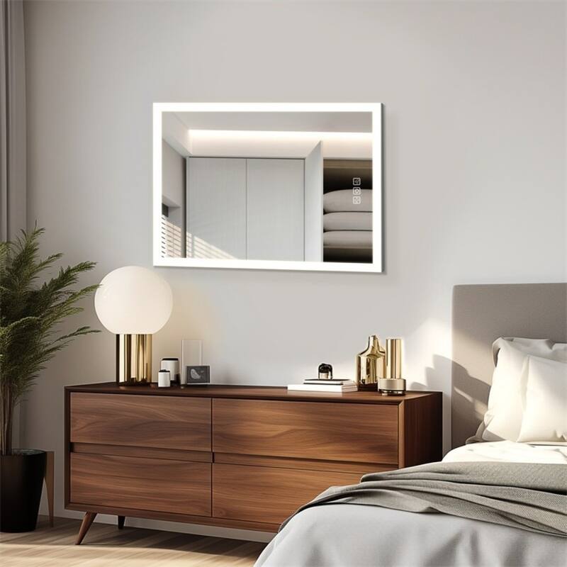 Clear Glass LED Bathroom Mirror with Aluminum Frame, Defog and Touch Control - 40” W x 24” H