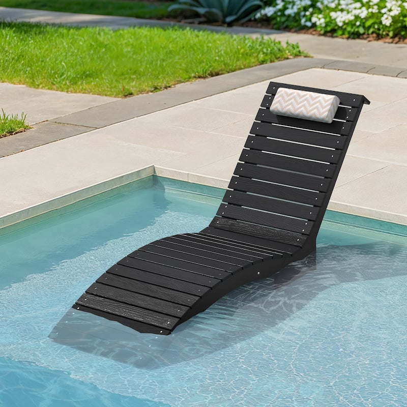 22"W HDPS Outdoor Lounger For Pool, Outdoor Backrest Lounge Chaise With Cushion, Single Pool Lounge Chairs For In Pool - Black