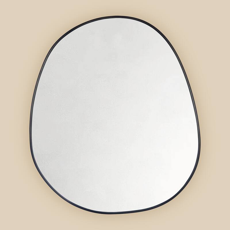 TEHOME Black Surface-Mount Bathroom Medicine Cabinet – Mirror, Irregular Glass, Adjustable Shelves, Fully Assembled - 24" x 28"
