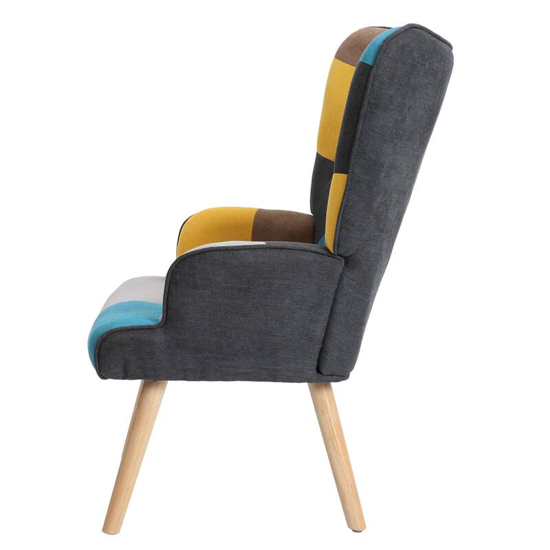 Creative Splicing Cloth Accent Chair with Ottoman