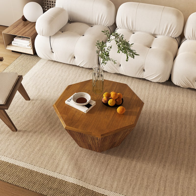31.5 "Octagonal Rubber wood Coffee Table, Coffee Table, Living Room Bedroom - Natural