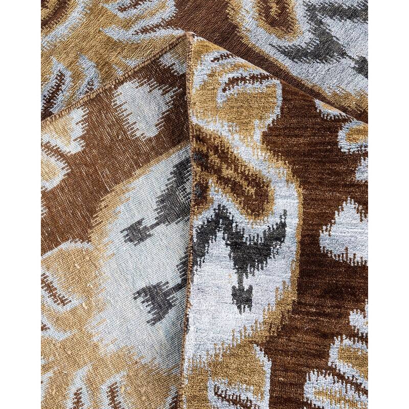 Ikat One-of-a-Kind Hand-Knotted Area Rug - Brown, 8' 10" x 12' 4" - 8' 10" x 12' 4"