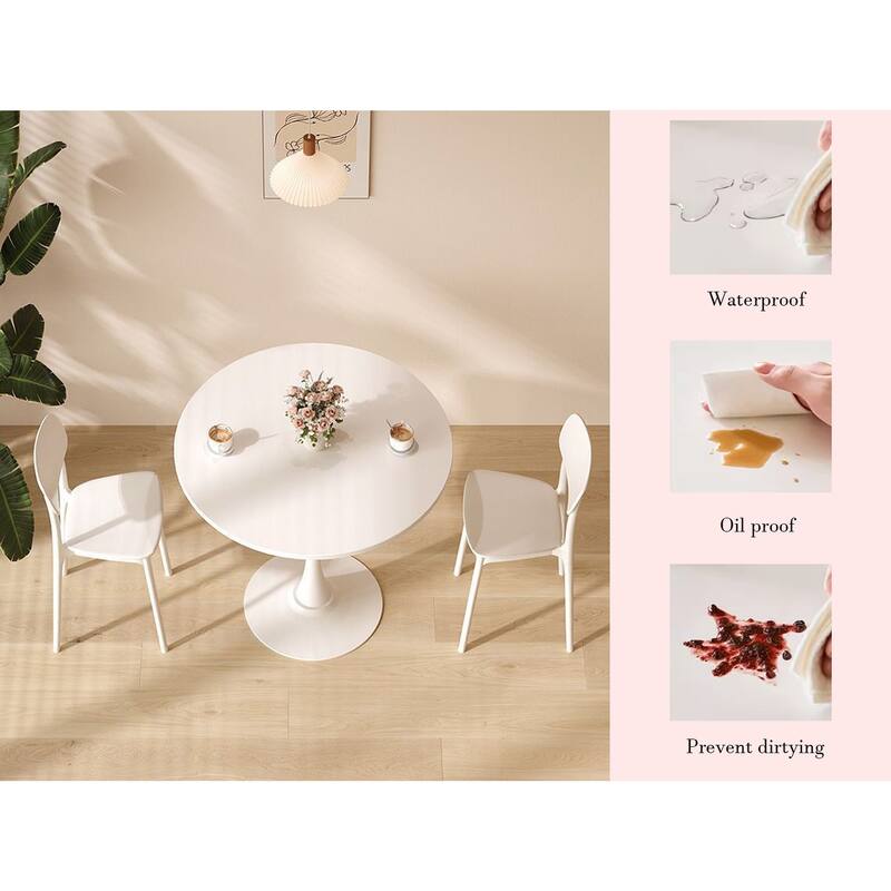 Modern Round Dining Table Coffee Table for Living Room - White-31.5 Inch