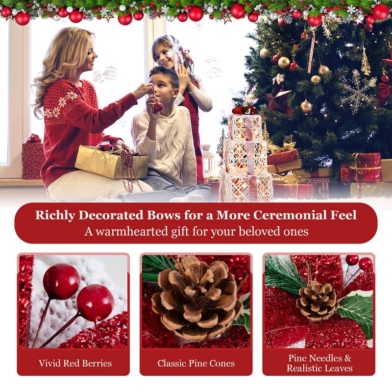 Costway Set of 3 Christmas Lighted Gift Boxes, Indoor Present Box - 9.5''x 9.5''x 10.5''(L x W x H)