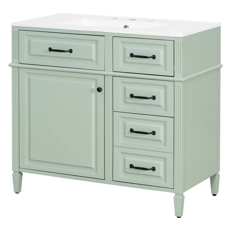 Roomfitters 36" Bathroom Vanity with Sink, Solid Wood Legs, 4 Drawers & Soft-Close Door with Storage Rack
