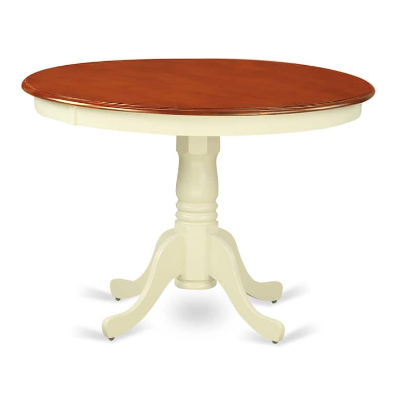 HomeStock 5-Piece Round Buttermilk and Cherry Finish Solid Wood Top Dining table with 4 Chairs with Lattice Back