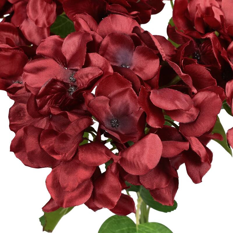 Set of 2 Deluxe Burgundy Artificial Hydrangea Flower Stem Bush Bouquet 20in - 20" L x 12" W x 12" DP