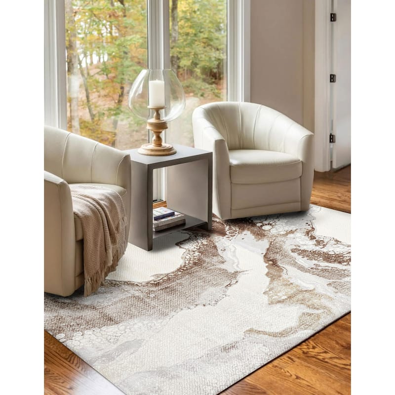 ECARPETGALLERY Machine Made Bloom Tan Area Rug