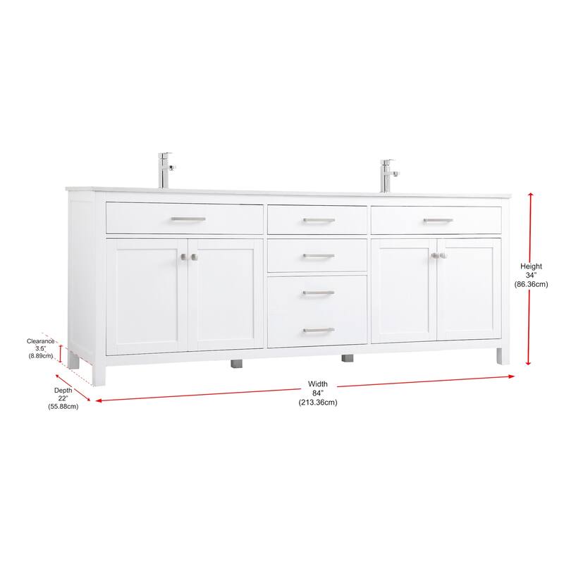 Elegant Lighting VF23384D Lewis 84" Free Standing Double Basin Vanity