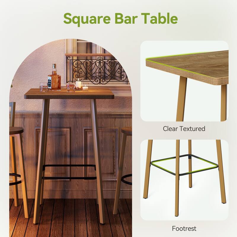 39.4" Bar Table Set with 2 Chairs, Bistro Pub Table & Footrest for Cafe, Dining, Apartment - N/A