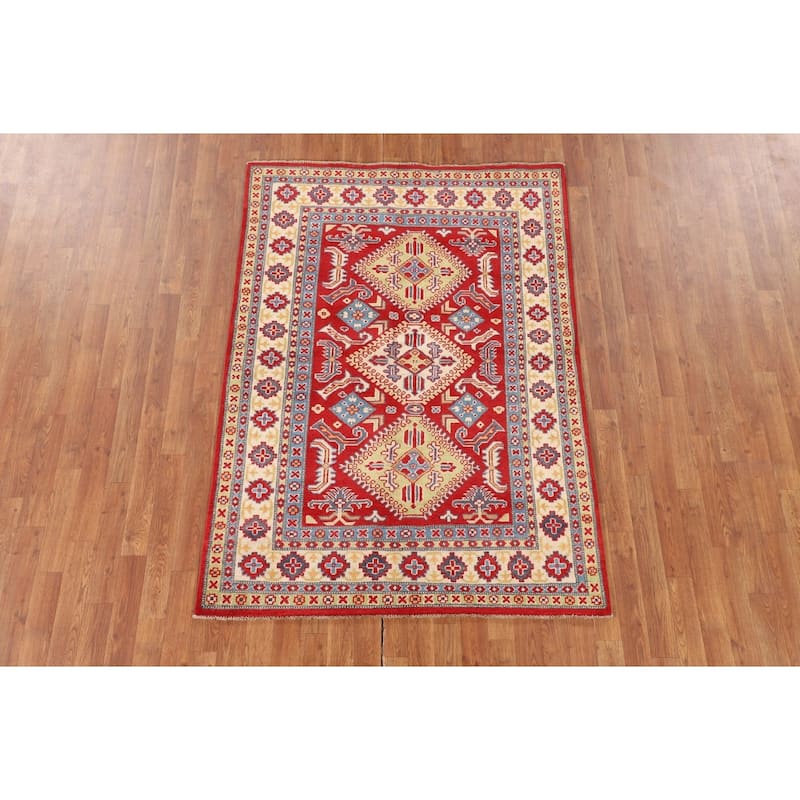 Red Kazak Oriental Area Rug Hand-Knotted Bedroom Wool Carpet - 4'3"x 6'0"