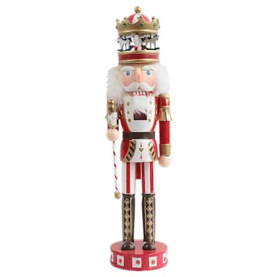 16.5" Red White Merry Go Round Christmas Nutcracker Horse Topped Staff