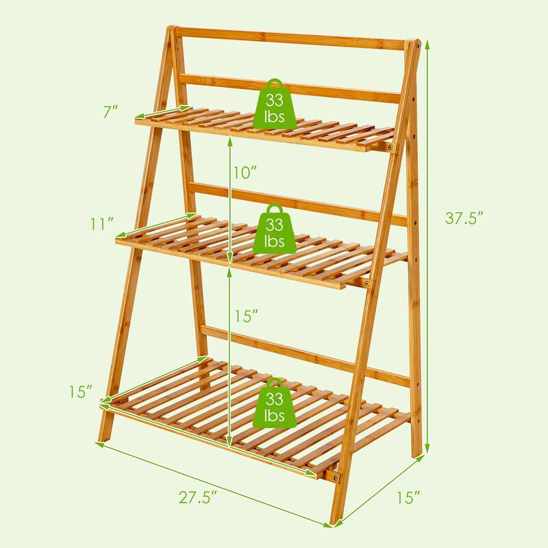 Costway 3 Tier Outdoor Bamboo Flower Pot Shelf Stand Folding Display