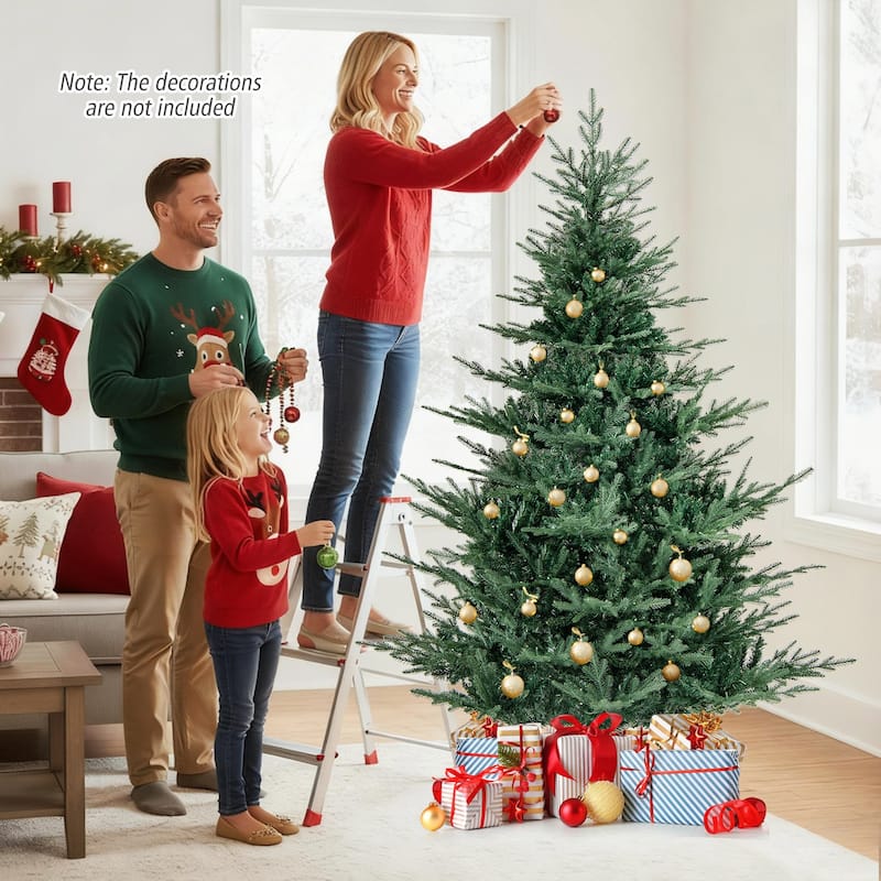 Gymax Pre-Lit Artificial Christmas Tree Hinged Xmas Tree w/ PVC & PE