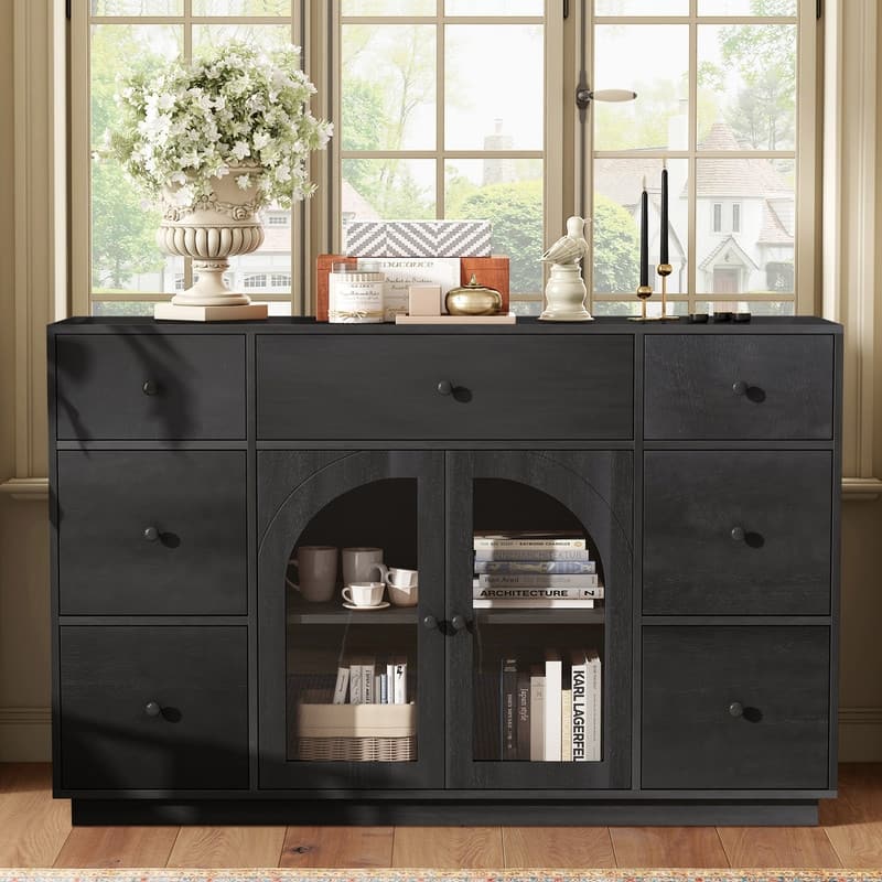 55.1" Large Storage Cabinet with 2 Doors and 7 Drawers for Living and Dining Room Organization