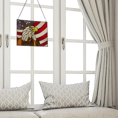 River of Goods Bald Eagle Stars and Stripes River of Goods Stained Glass Window Panel - 12" x 0.25" x 9.5"