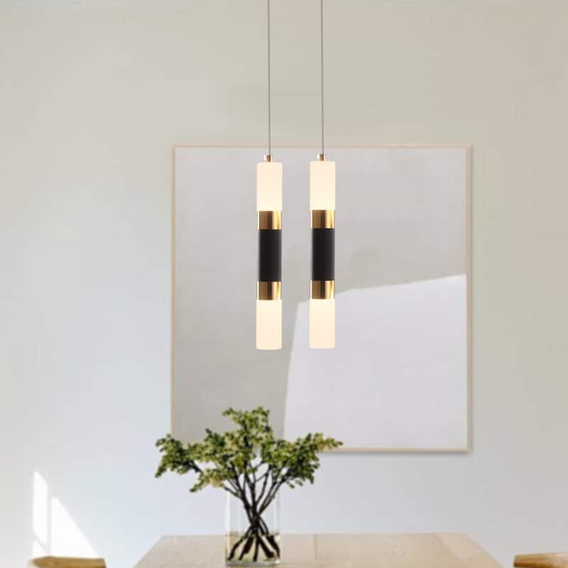 7-Watt 2-Light White Cylinder Integrated LED Pendant Light, Semi Flush Mount Chandelier for Dining Room Living Room - N/A - White