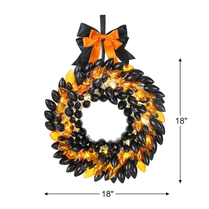 17 in. Retro C9 Bulb Wreath - Black and Orange