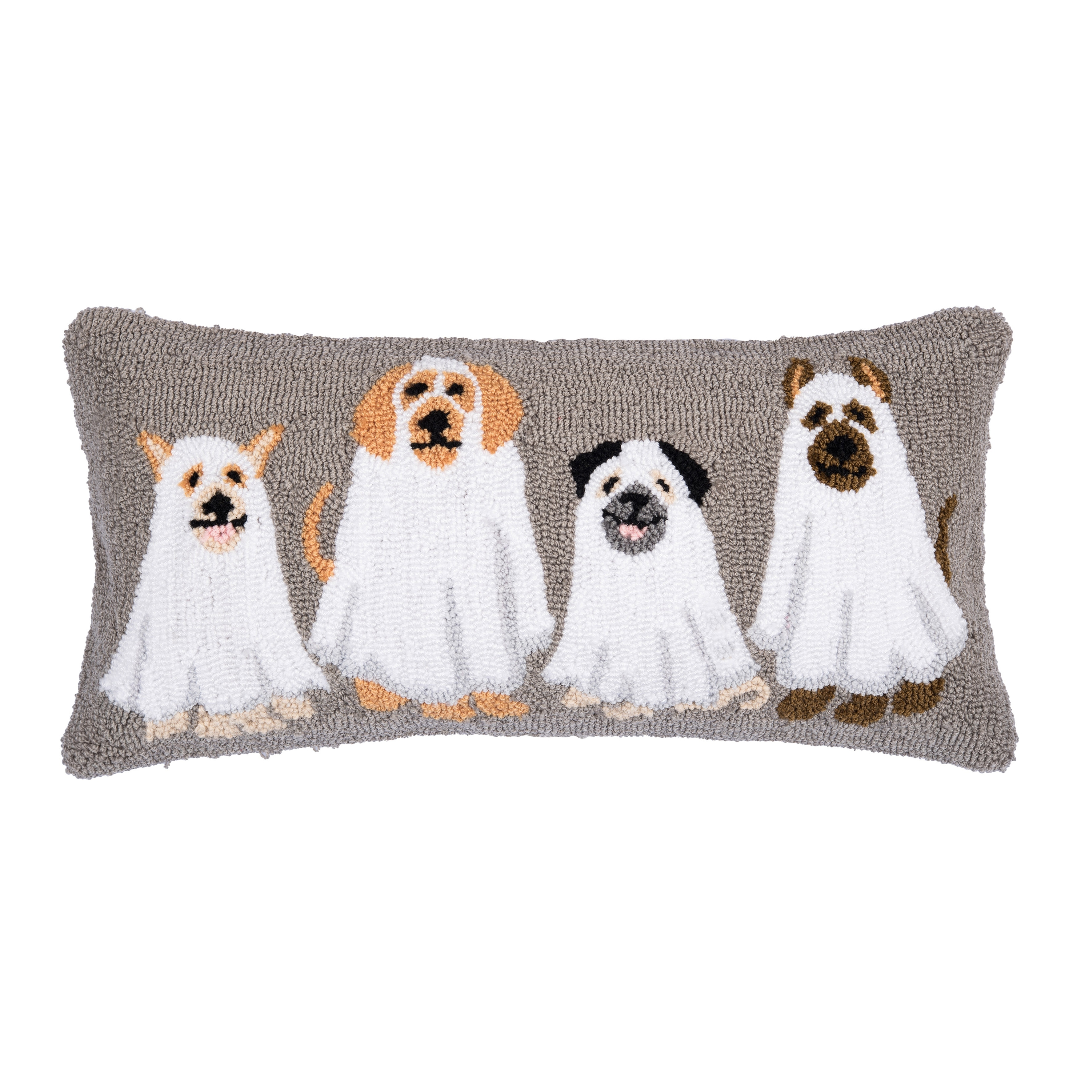 Halloween Trick or Treat Ghost Dogs Hooked Accent Pillow 12" x 24"