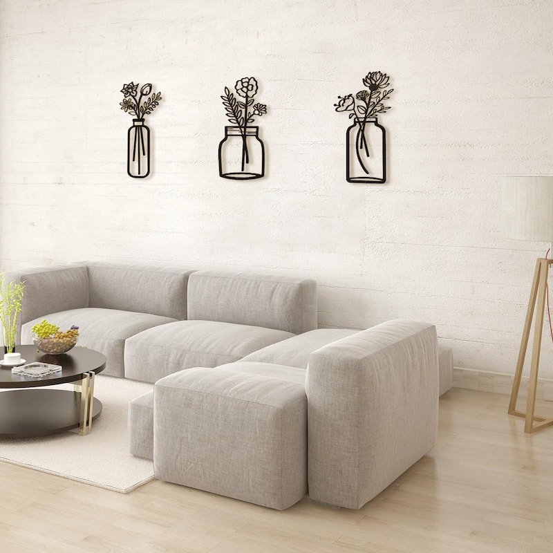 Art3d Black Metal Framed Wall Art Set- 3 Pieces 17"x7"