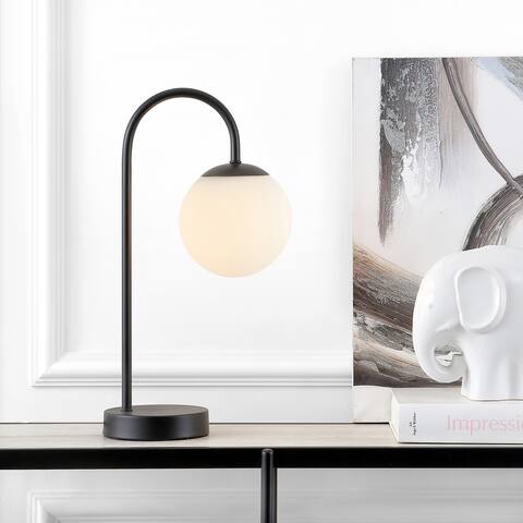 Casi 18.25" Iron/Glass Minimalist Mid-Century Globe LED Table Lamp, Black by JONATHAN Y