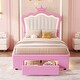 preview thumbnail 1 of 25, Twin/Full Size Upholstered Platform Bed with LED Lights and Drawer Twin
