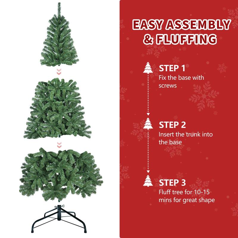 8FT Artificial Christmas Tree with 1136 PVC Tips, Hinged Structure & Metal Stand - Full Green Holiday Tree