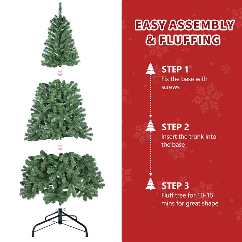 Unlit Artificial Christmas Tree - PVC Tips, Hinged Structure, Metal Stand, Full Green