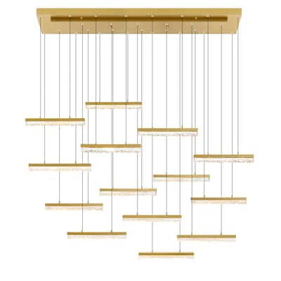 Stagger Integrated LED 60in Brass Chandelier with Handcrafted Glass